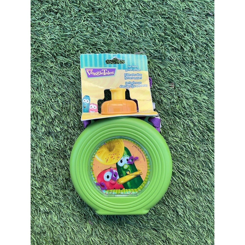 2008 VeggieTales Kids Canteen Water Bottle Green Purple Big Idea Productions